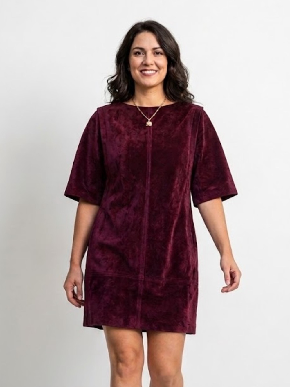 NWT Zara Woman 100% SUEDE LEATHER SHORT DRESS Burgundy Size S Small